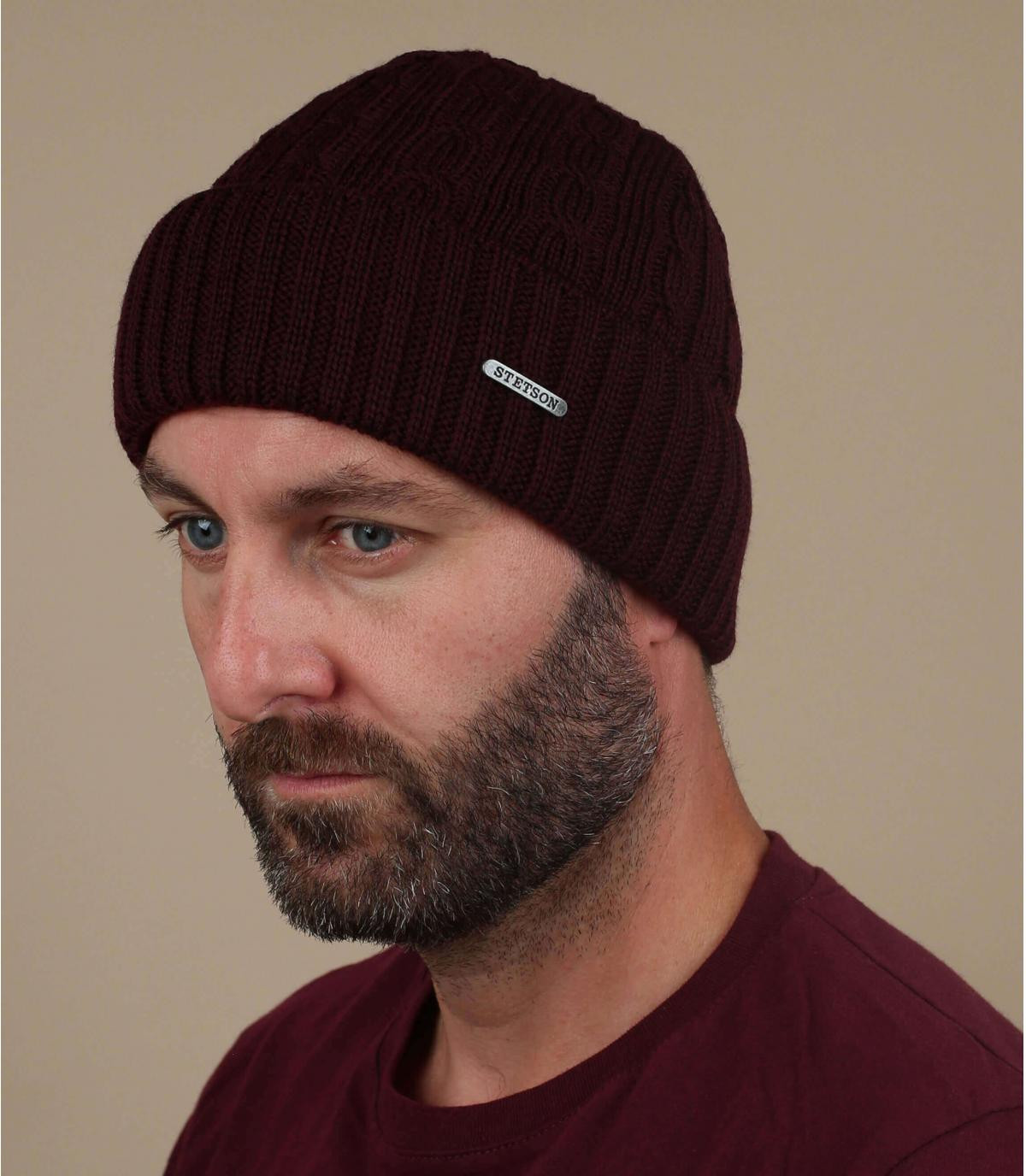 bonnet revers bordeaux laine Beanie Wool burgundy